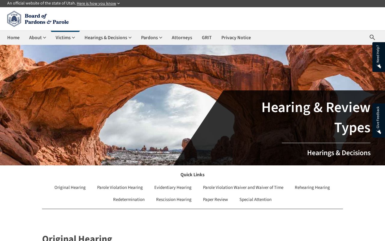 Rich County parole hearing and decision type explanations