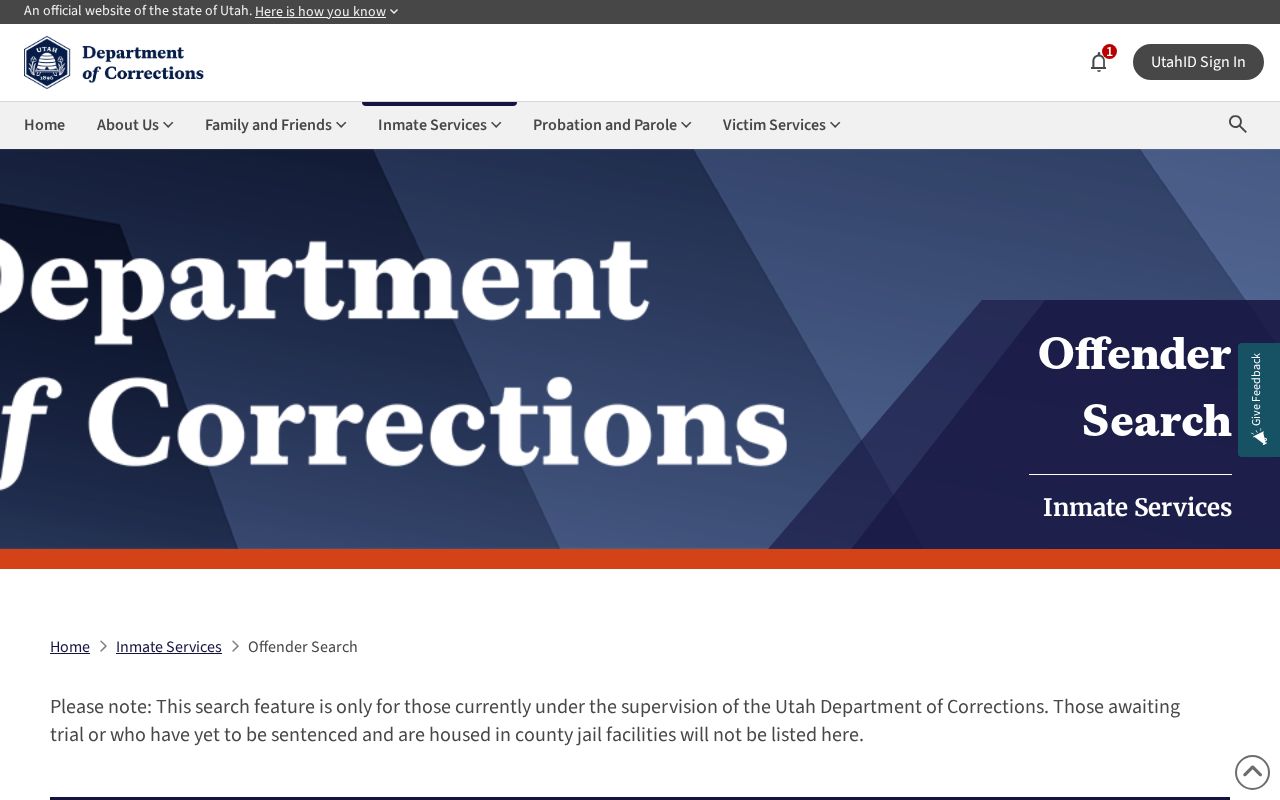 Rich County released inmate Utah corrections search inputs
