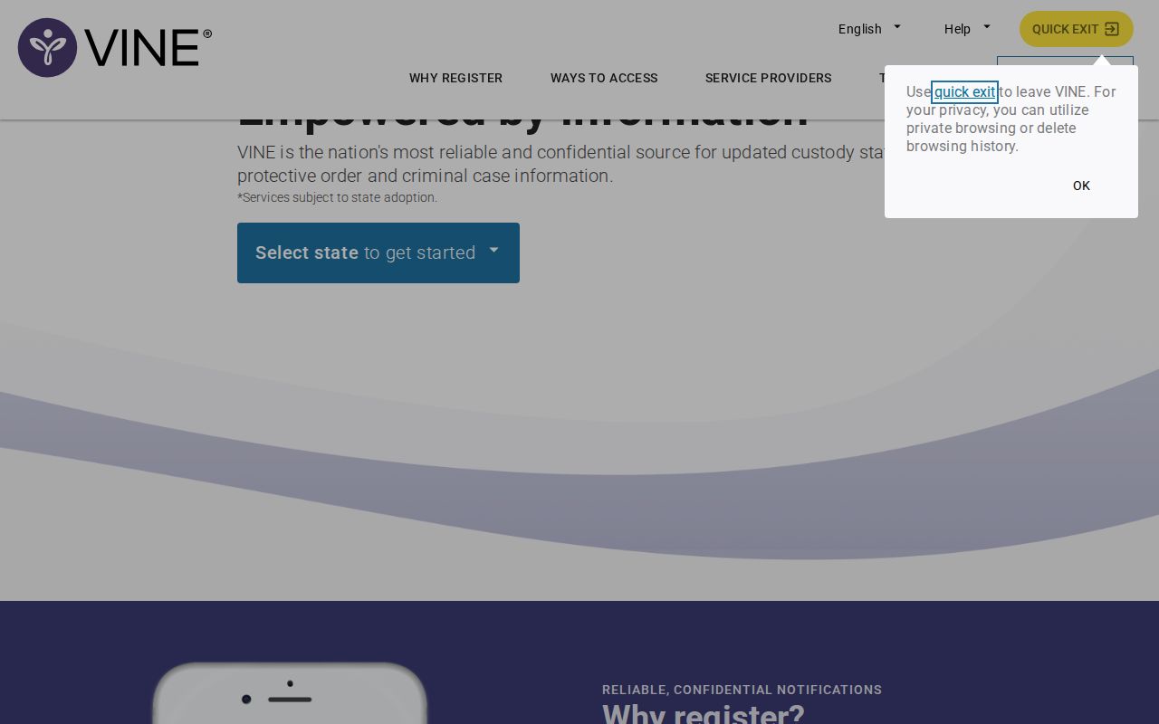 VINELink state-selection interface for Rich County release notifications